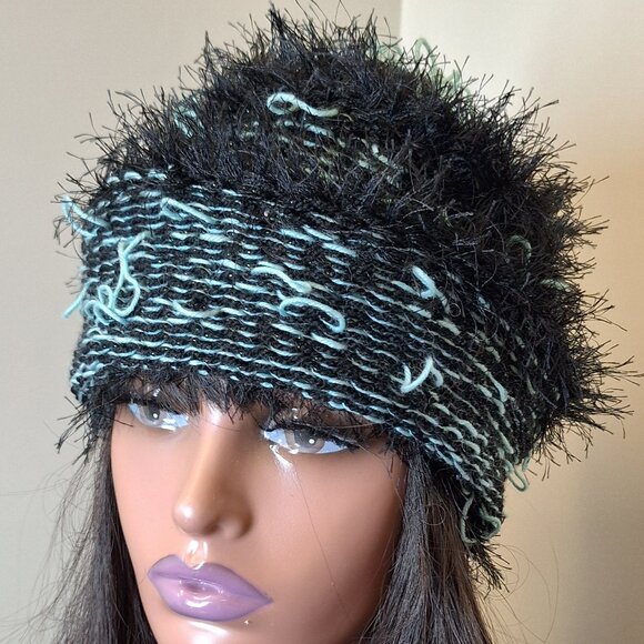 Fiber Riot 03 — Black & Mint Green Textured Knit Balaclava - Picture 4 of 5